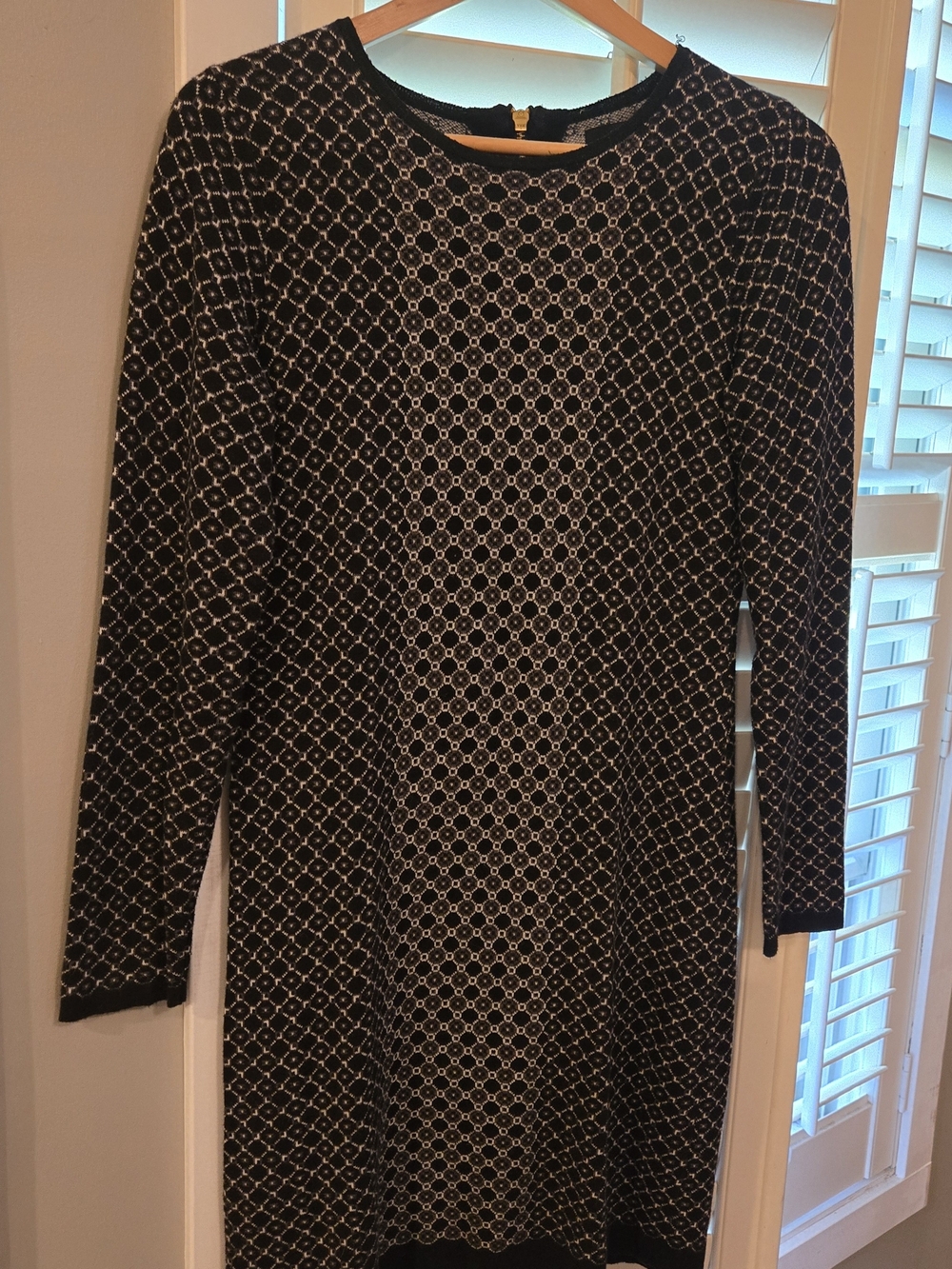 Cynthia Rowley Black and White Geometric Long Sleeve Dress
